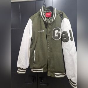 Guess Olive Green and White Varsity Jacket